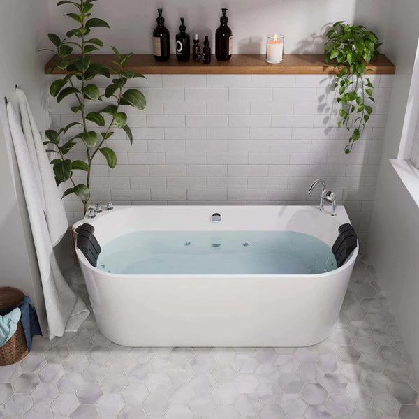 59 Freestanding Hydro Massage Whirlpool Bathtub with Center Drain