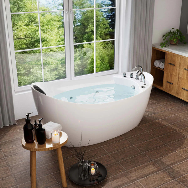 67 Freestanding Hydro Massage Whirlpool Bathtub with Reversible Drain