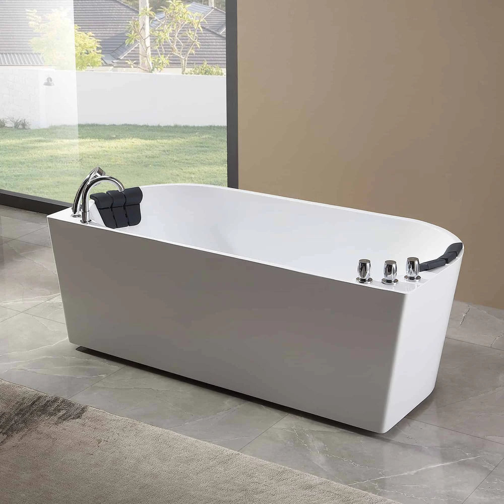 67" Freestanding Hydro Massage Whirlpool Bathtub with Center Drain