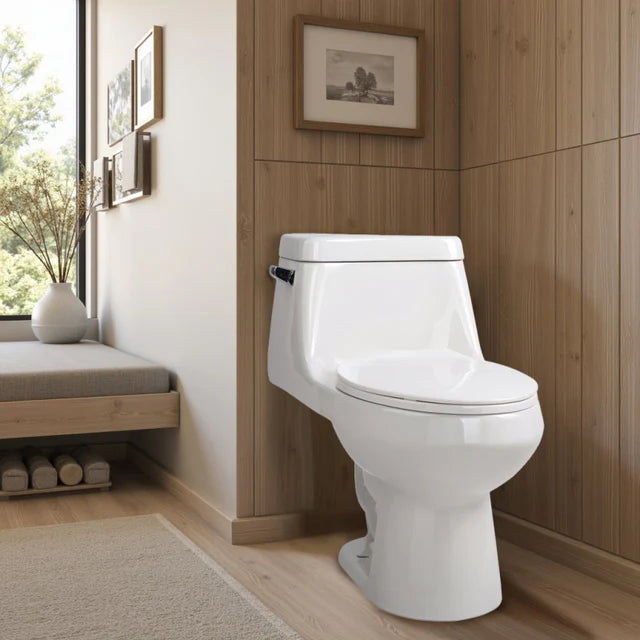 ANZZI Zeus Series 12 in. Closed Coupled 1.28 GPF Single Flush Elongated Toilet in Glossy White Finish with Soft Close Seat