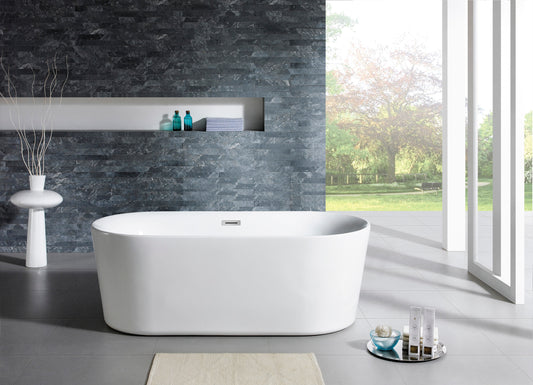 67" Acrylic Oval Double Ended Flatbottom Freestanding Bathtub in Glossy White